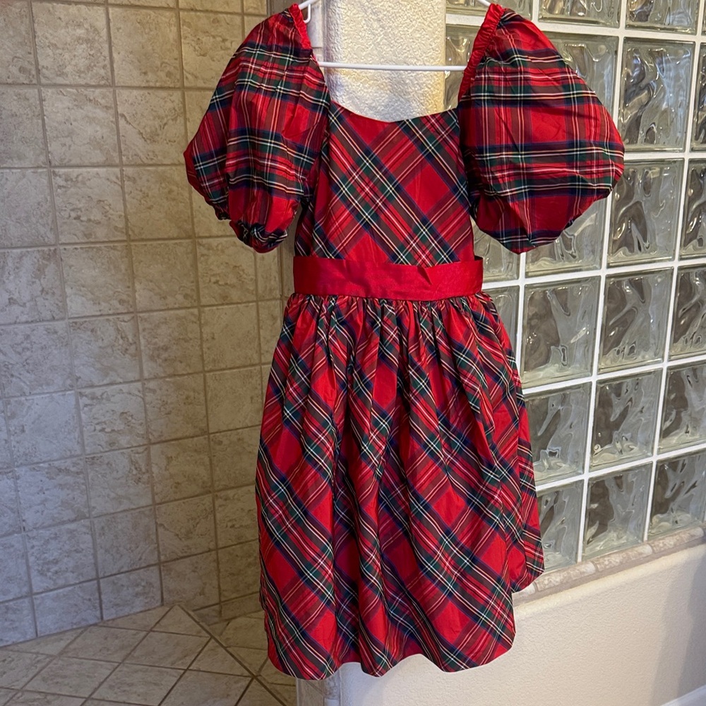 Janie and Jack size 12 Red Plaid tartan Puff Sleeve Dress